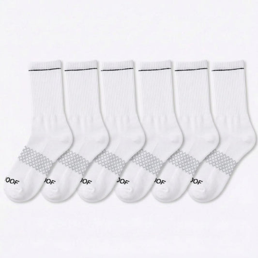 White Bamboo Crew Compression Socks 6 Pack