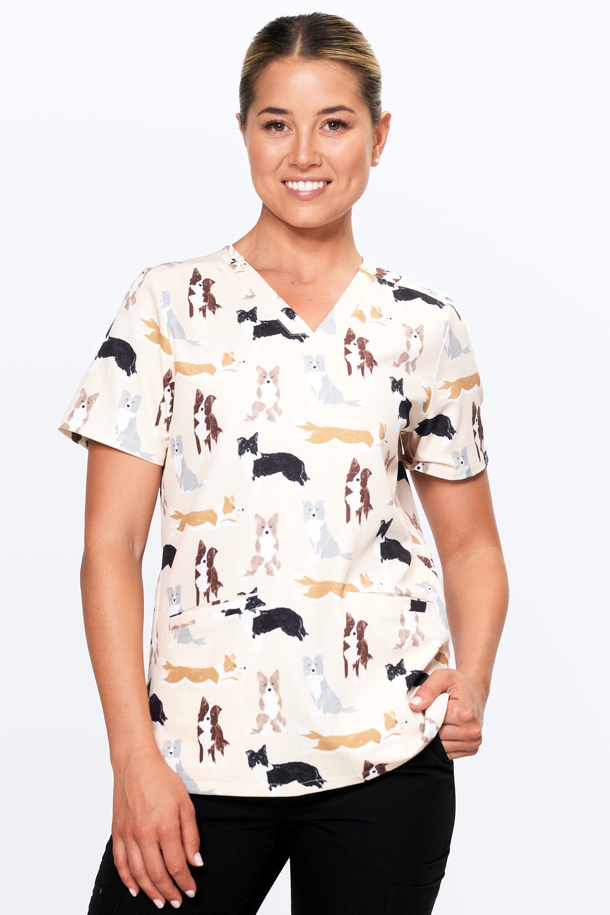 Border Collies Women’s 3-Pocket Scrub Top